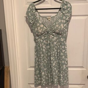 Derek Heart Sage Green Floral Knot-Front Mini Dress